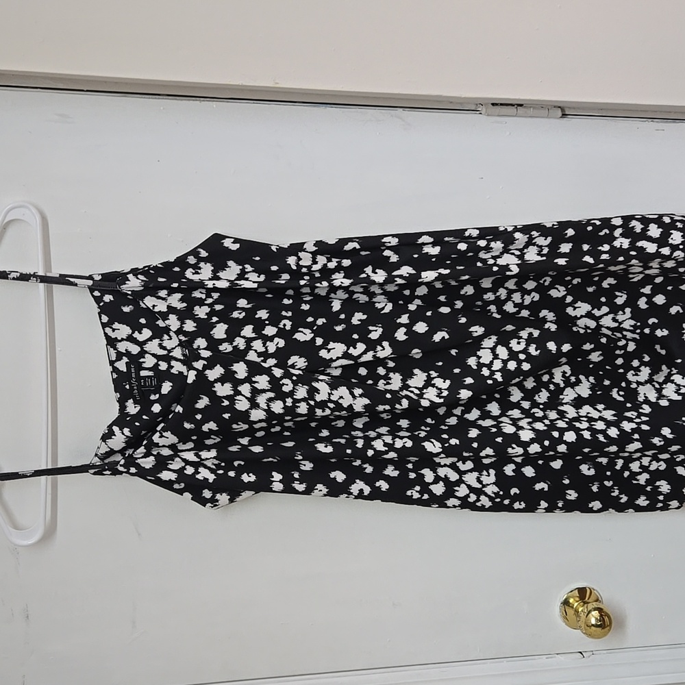 Tribal summer dress black&white with fold in the front stretchy thin straps